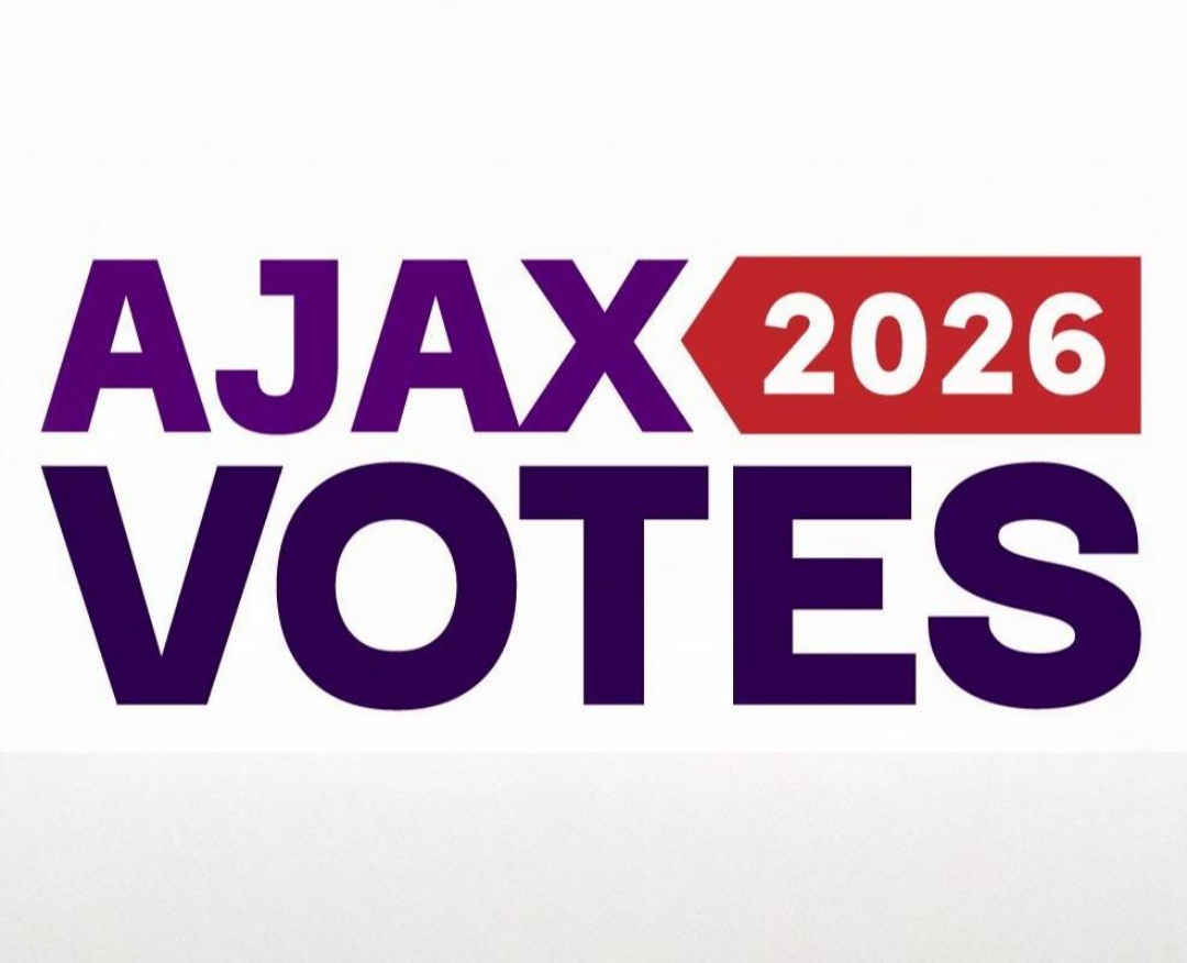 Logo with the text "Ajax Votes" in purple and "2026" in white on a red background.